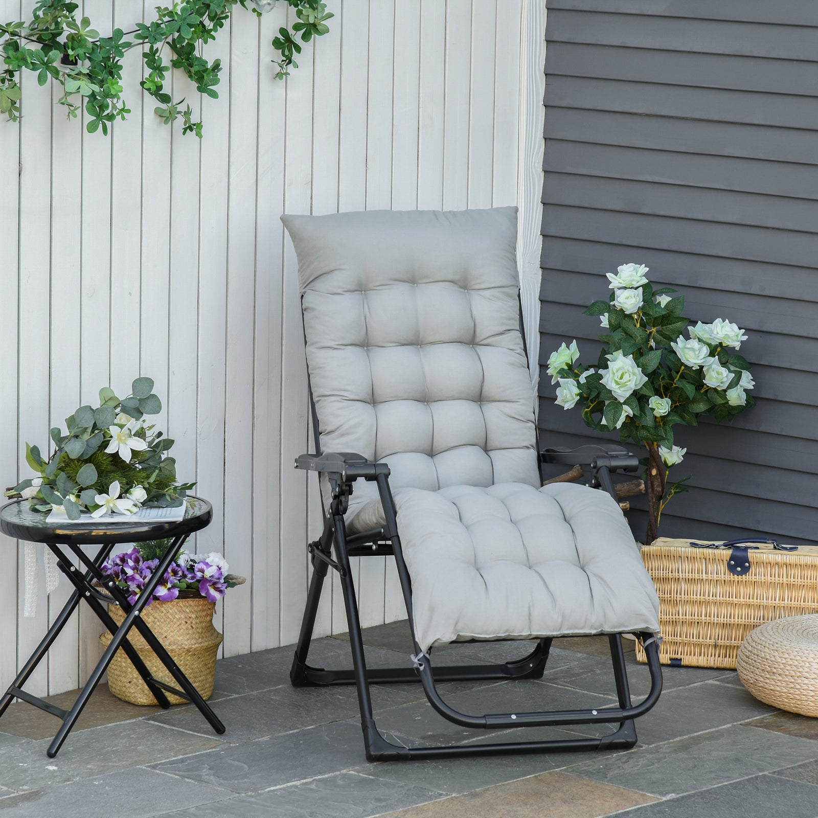 Chaise zéro gravité inclinable et pliante avec coussin amovible