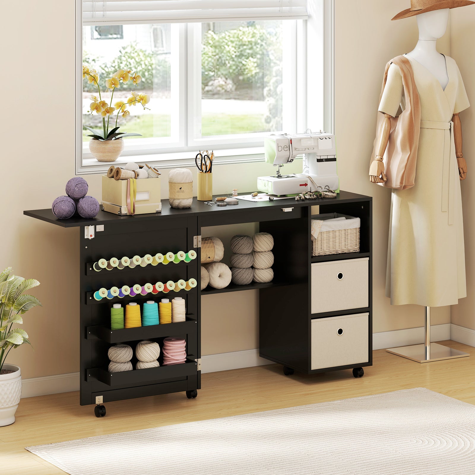 Table de couture pliante avec rangement et station de recharge