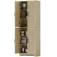 Armoire garde-manger 6 niveaux avec portes en rotin naturel