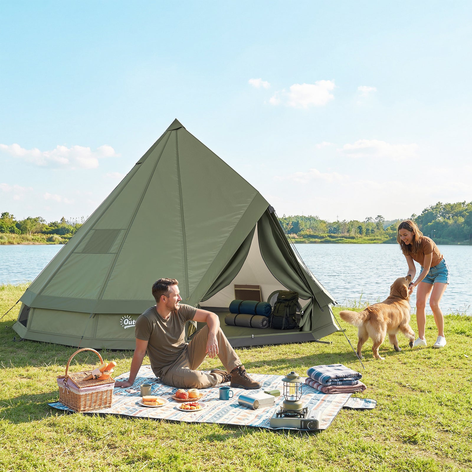 Tente tipi 4 à 6 personnes avec ouverture pour poêle