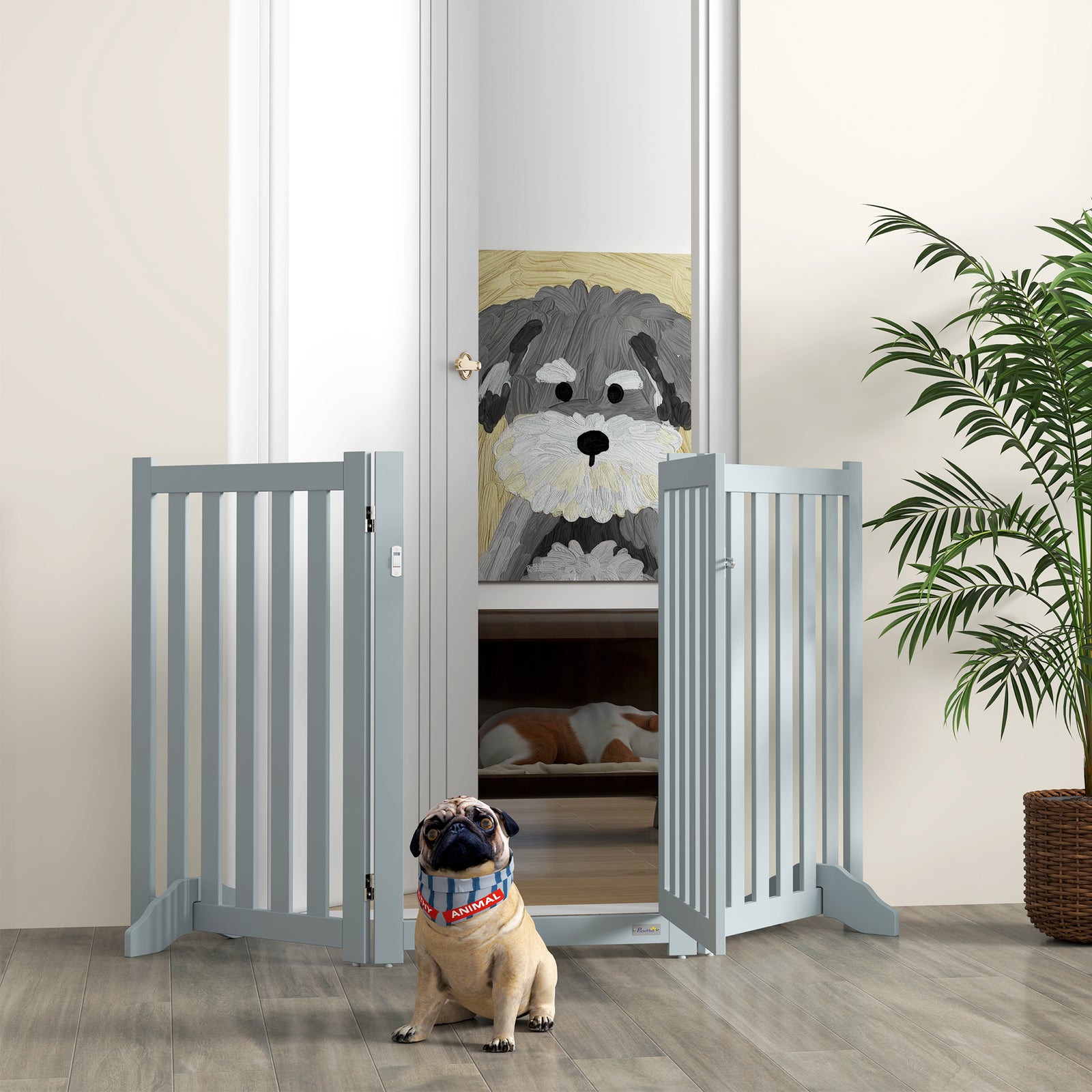 Barrière autoportante pliable pour chien avec porte intégrée