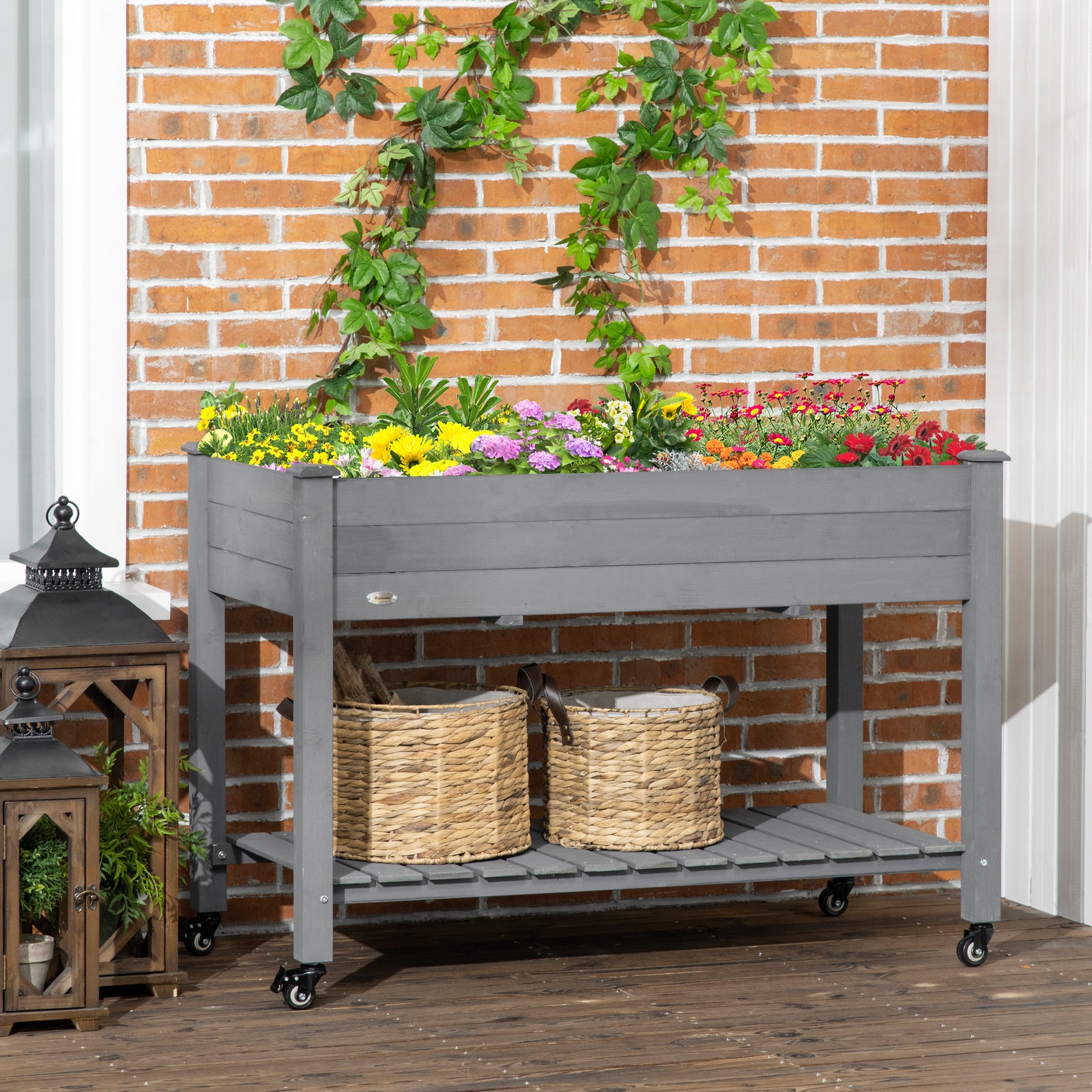 Jardinière surélevée mobile à 2 niveaux avec roulettes