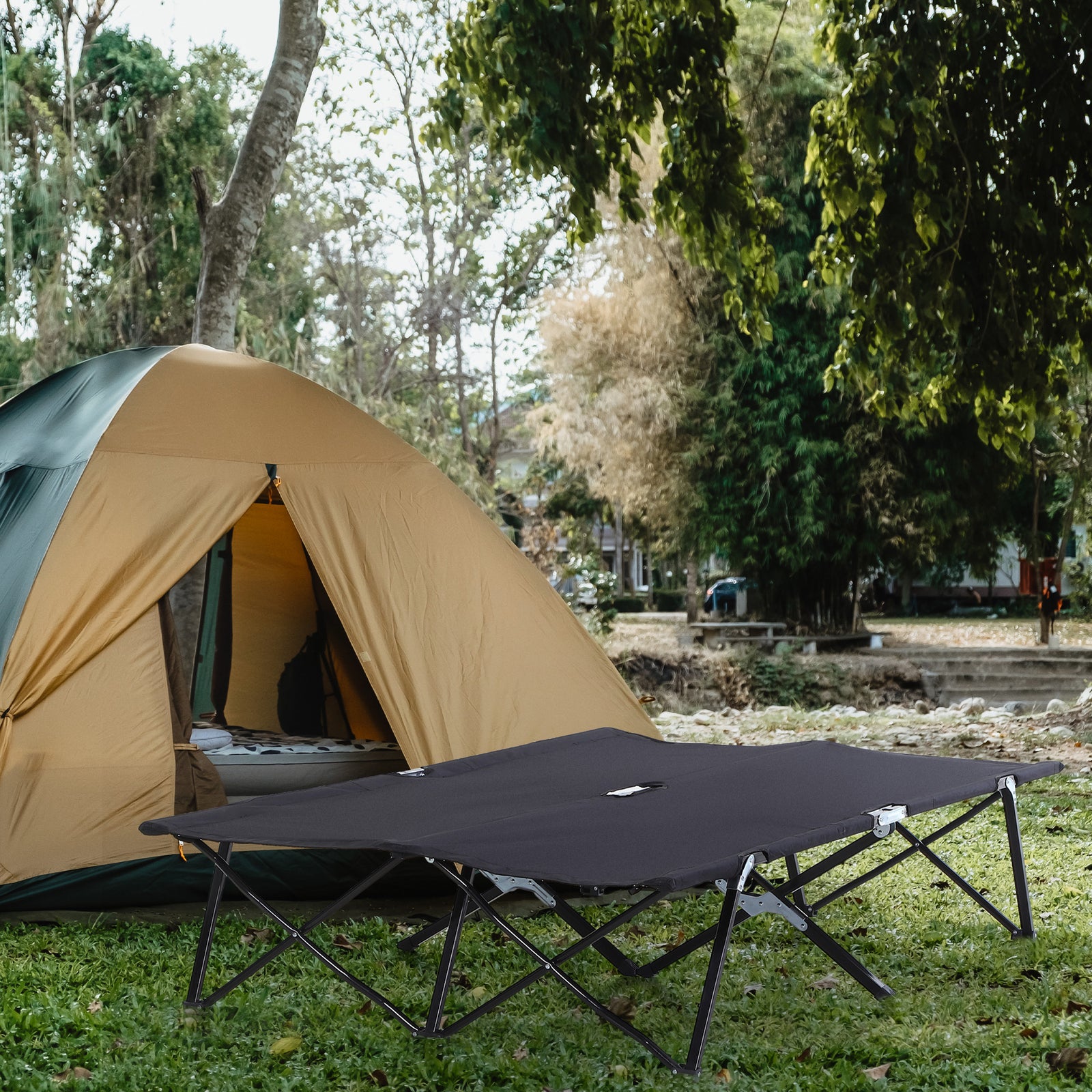 Lit de camping pliant double pour 2 personnes